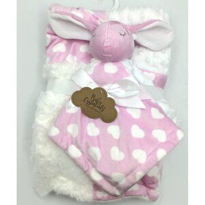 Baby Essentials Bunny Baby Blanket & Lovey Set Pink White Heart Minky Plush